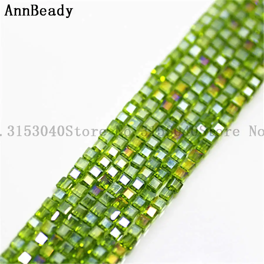 olive green ab 1000 шт Твердые Желтые 3 мм квадратные кубические разделители Австрийские хрустальные стеклянные бусины Свободные бусины для рукоделия ювелирных изделий поделки разделительные бусины - Цвет: olive green ab
