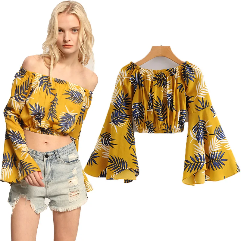 Boho Chic Summer Short Tops Vintage Slash neck Floral Print Women 2019 Fashion Batwing Sleeve Beach Shirt Blouse Blusa Mujer