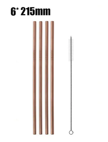 rose gold-2 4 шт питьевой прямой и гнутый Металл соломинки из нержавеющей стали с чистящей щеткой - Цвет: rose gold-2