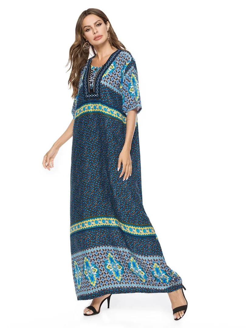 Kaftan abaya женское длинное платье с этническим принтом мусульманское летнее в стиле