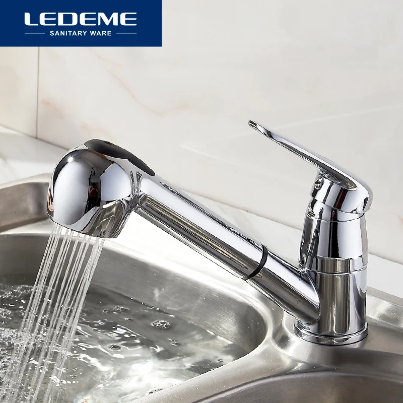 LEDEME Смеситель для кухни с вытягивающейся лейкой латунь Цвет: хром L6048 |