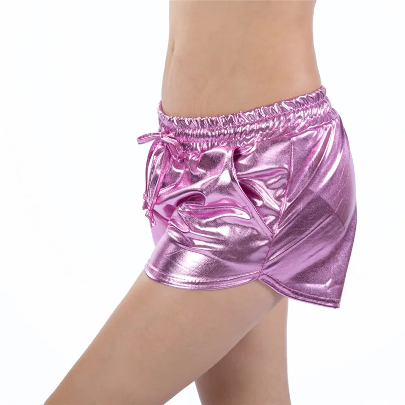 

VIIANLES Women Shiny Metallic Hot Shorts Summer Holographic Wet Look Casual Elastic Drawstring Dance Shorts Gold Silver XXL