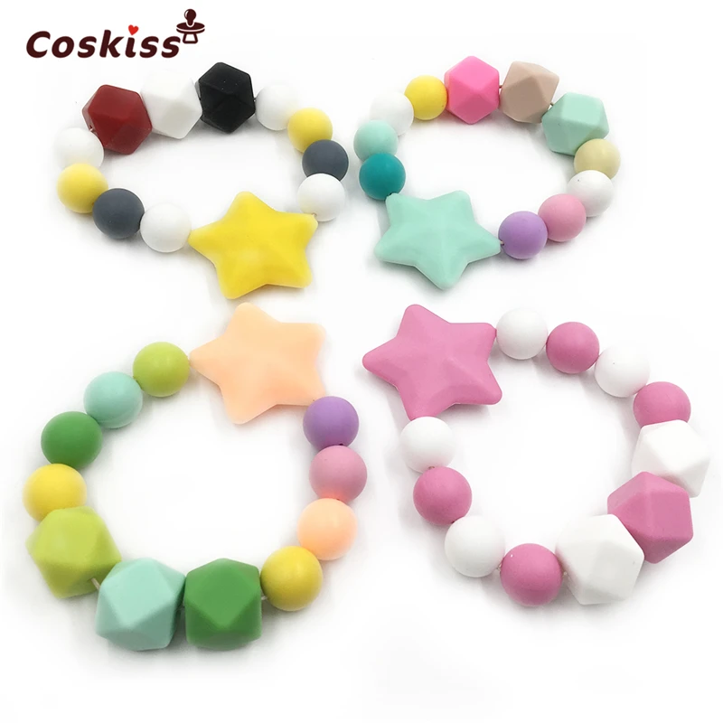 

Baby Teething Chew Toy BPA Free Safe Silicone Star Nursing Bracelet Charms Chewable Silicone Beads DIY Crafts Baby Teether