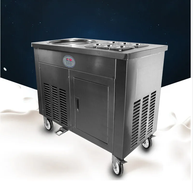 

stainless steel one pan Double compressor fry ice cream machine,ice pan machine,fried ice cream roll machine with 35L freezer