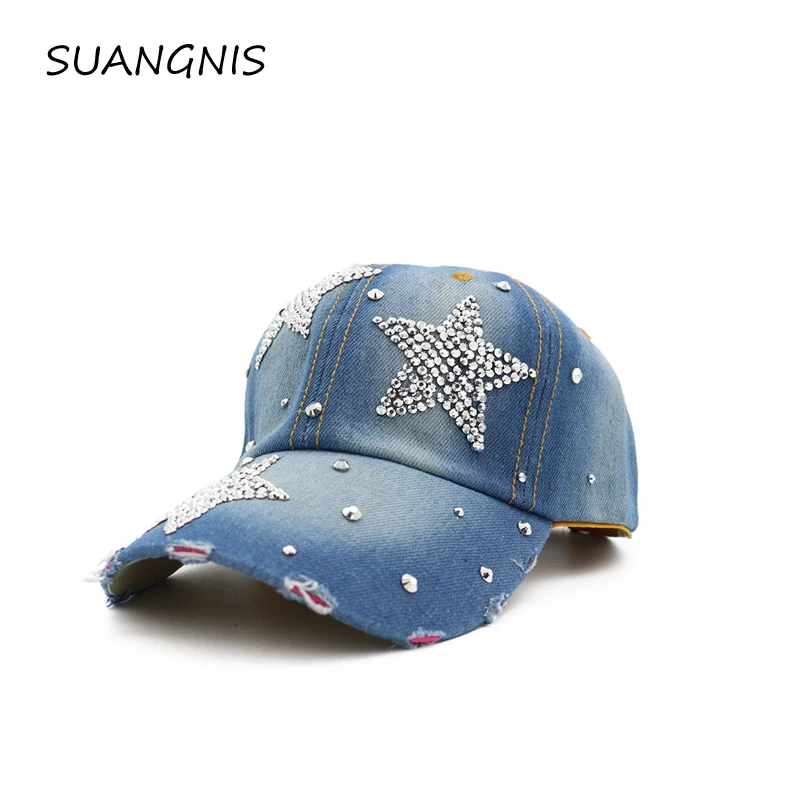 

2019 New diamond Fashion Denim Baseball Cap Vintage Hip Hop Hat Spring Summer Woman Casual Hats Cotton Sport Unisex Trucker cap