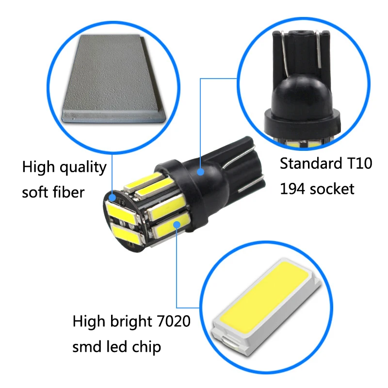 KEPUSI 2 шт. T10 светодиодный лампы 10 7020smd 168 194 501 W5W Клин Подсветка салона сигнальная