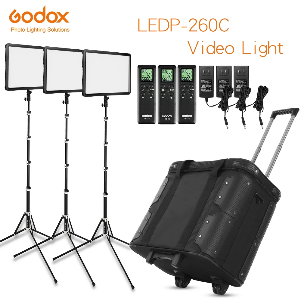 Godox 3x светодиодный P-260C 3300-5600 K светодиодный комплект непрерывного освещения для видеосъемки с подсветкой и футляром для переноски