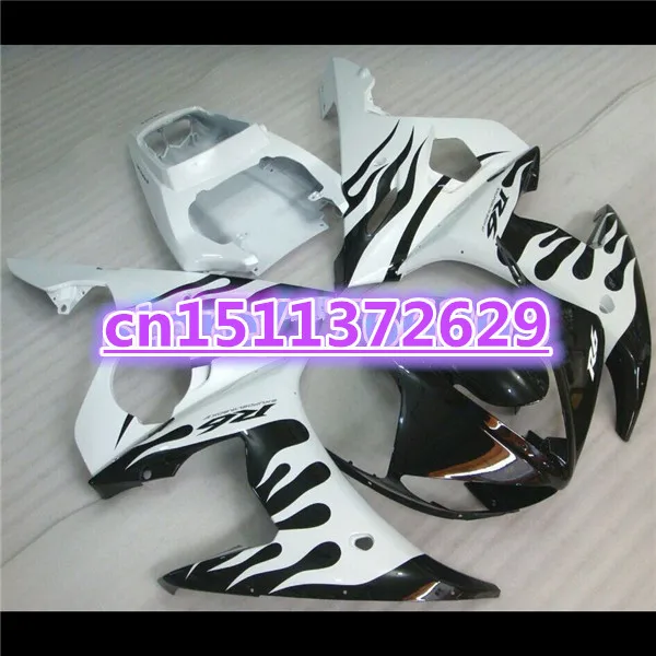 

_ 03 04 05 обтекатель кузова для YZF R6 2003 2004 2005 YZF-R6 03 04 05 черный Пламя белый YZFR6 600 03-05 комплект обтекателей