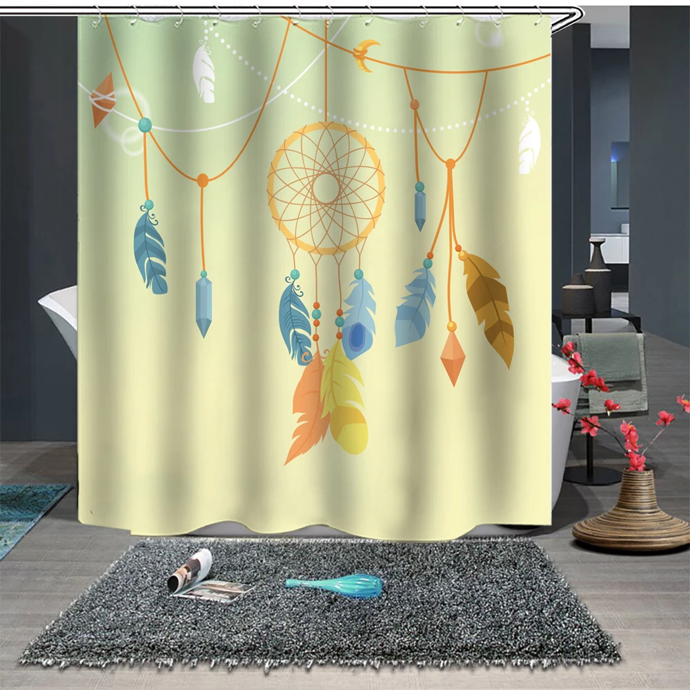 

Custom Made Shower Curtain Bathroom Curtain Partition 1.5 x 1.8m 1.8 x 1.8m 1.8 x 2m Bohemian Tassel Wind Chimes