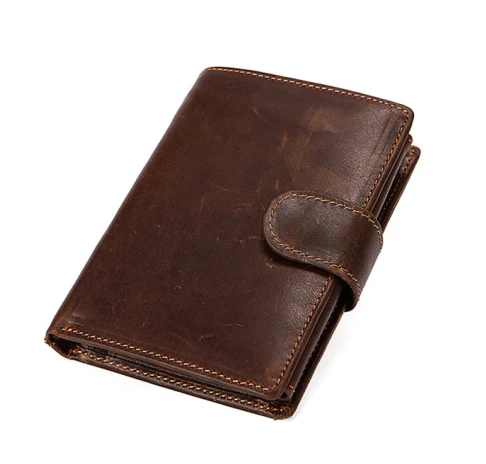 Brown-red Новинка, мужские кошельки из кожи Crazy Horse с 2 складками, Винтажный Мужской короткий кошелек из натуральной коровьей кожи с отделением для монет и фото карт(MLT8301 - Цвет: Brown-red