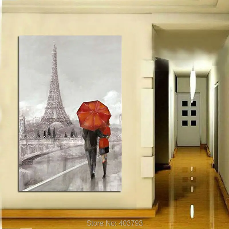 Романтический настенный Зонт черного и красного цвета Современная картина