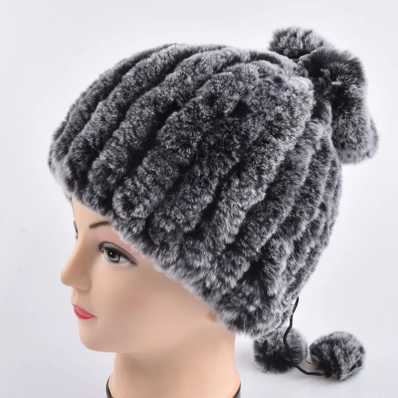 Женские головные уборы зимние Новые Настоящий мех кролика вязаная шапка и шарф