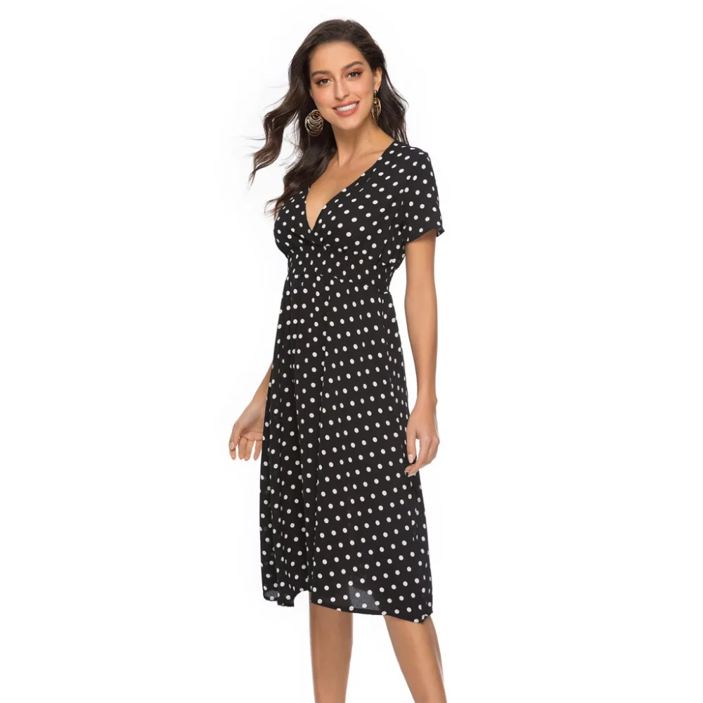 

V neck Shirt Dress 2019 Summer Chiffon Boho Beach Dresses Women Casual Floral A-line Party Dress Vestidos