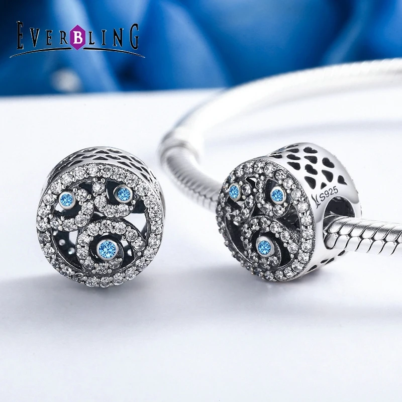 Everbling Jewelry спрей Spindrift синий Ясно CZ 100% стерлингового серебра 925 Шарм Бусины Fit