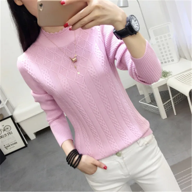 Winter Sweater Women 2018 New Fashion Half-Turtleneck Knitted Pullover Slim Large Size Knit Bottom Shirt Clothing PZ860 | Женская одежда