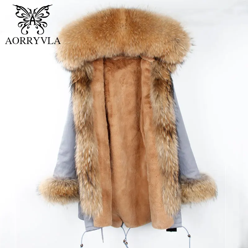 AORRYVLA 2017 новинка женская длинные зимняя парка с мехом енота натуральный мех