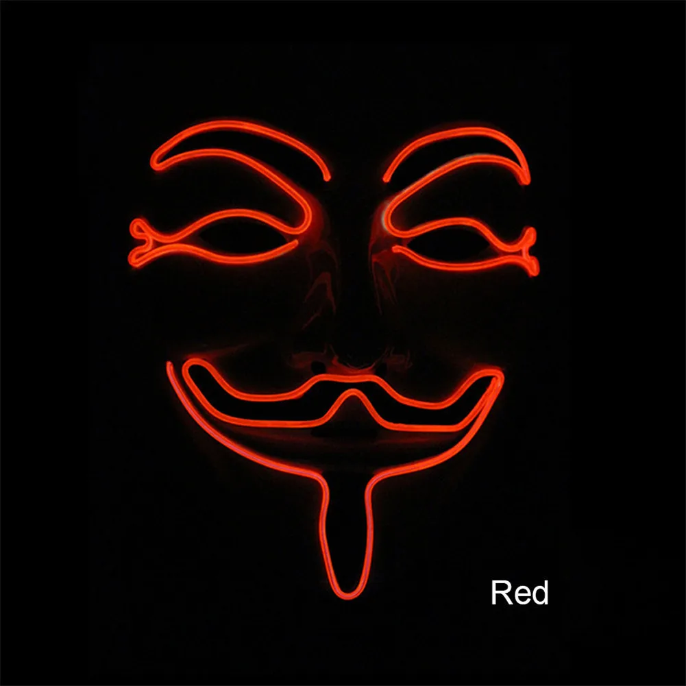 Красный Неоновая маска V для вендетты тушь для ресниц Led Guy Fawkes маска маскарадные маски вечерние тушь на Хэллоуин светящаяся маска светильник Maska Scary - Цвет: Красный