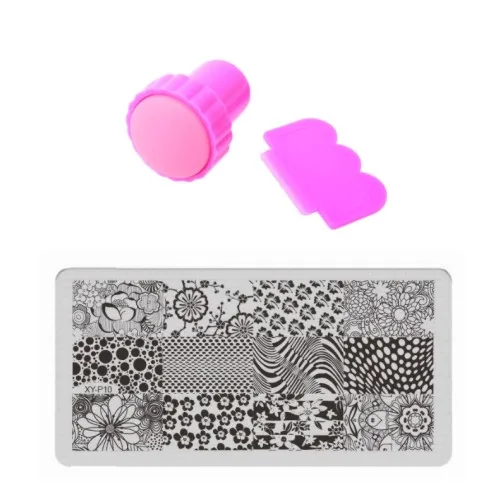 XYP10 and Stamp set Набор шаблонов для нейл-арта, тарелки для маникюра, Хэллоуина, тема из розового черепа, Нержавеющая штамповка для нейл-арта+ Сделай Сам штамп+ 1 скребок для красоты - Цвет: XYP10 and Stamp set