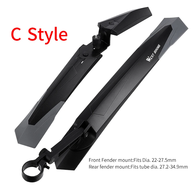 C Style Black WEST BIKING, 1 пара, крыло для горного велосипеда, Быстроразъемное, переднее, заднее, велосипедные Крылья щитка, брызговик, Аксессуары для велосипеда, крыло для велосипеда - Цвет: C Style Black