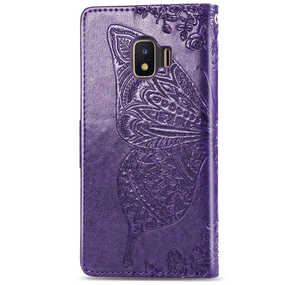 Кожаный чехол-книжка для samsung galaxy J2 Core, чехол с бабочкой и цветком, чехол для samsung galaxy J2 Core J260F, кошелек, чехол для телефона s