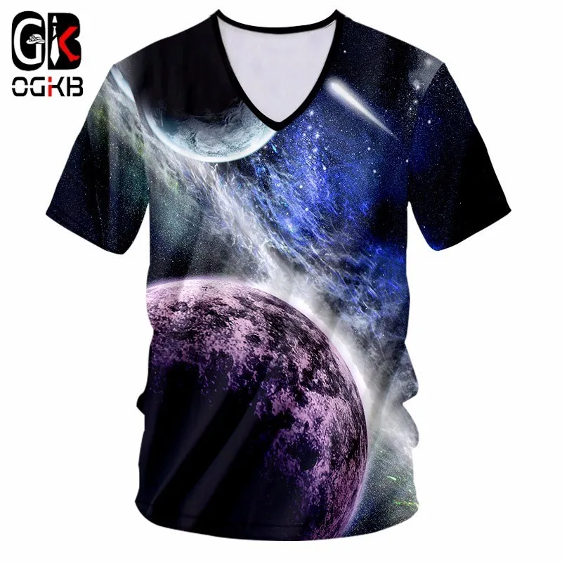 OGKB новые мужские летние топы с принтом планеты Космос 3d Футболка мужская хип хоп