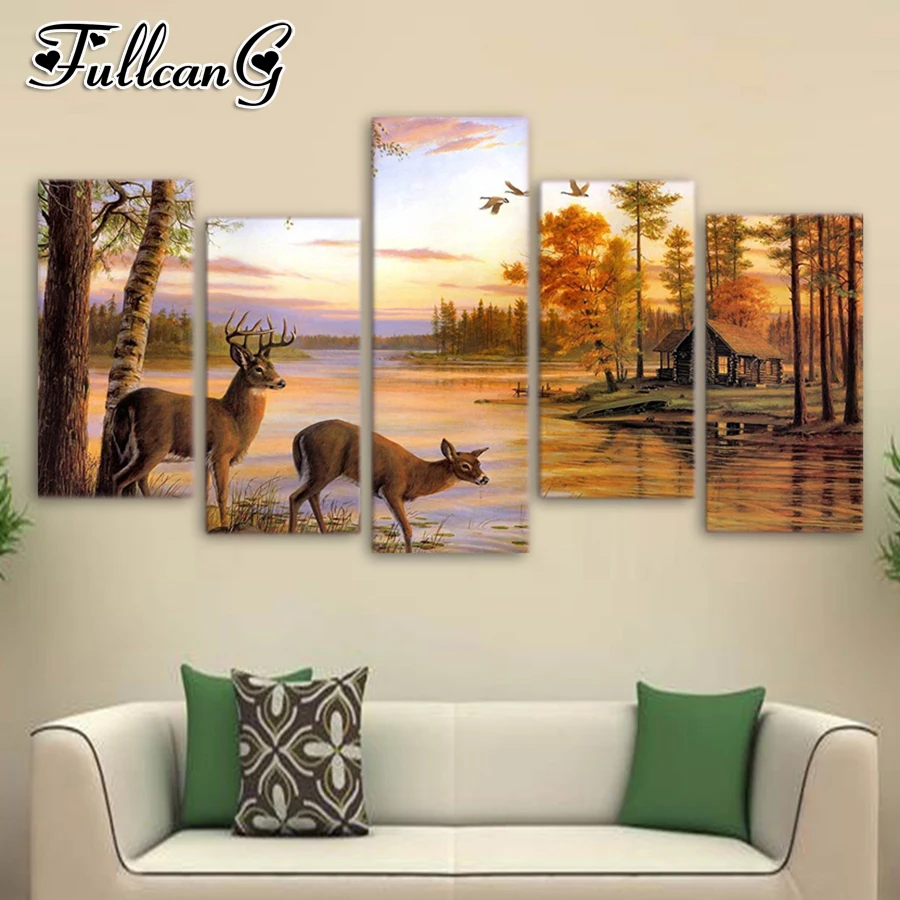 

Набор для алмазной живописи FULLCANG, картина «сделай сам» из 5 предметов, Осенний пейзаж, олень, квадратная/круглая вышивка, 5d мозаика, мульти-ка...