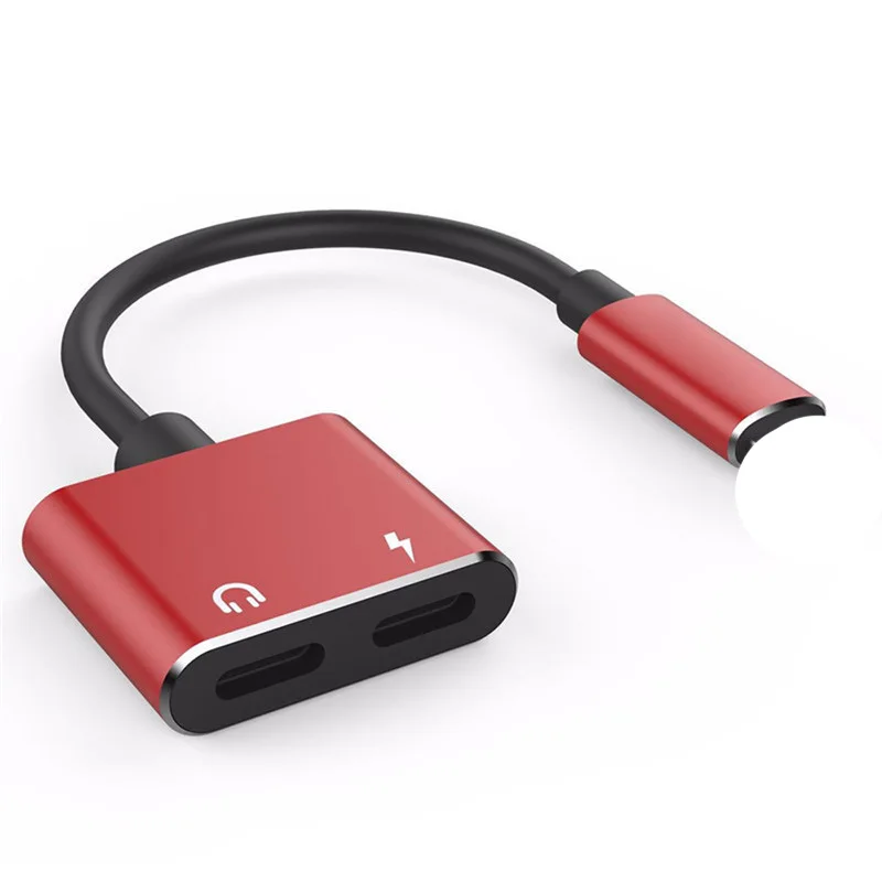 red Двойной аудио адаптер для наушников Lightning Jack для наушников Aux для iPhone 11 Pro Max 7 8 X XR сплиттер конвертер кабель музыка - Цвет: red