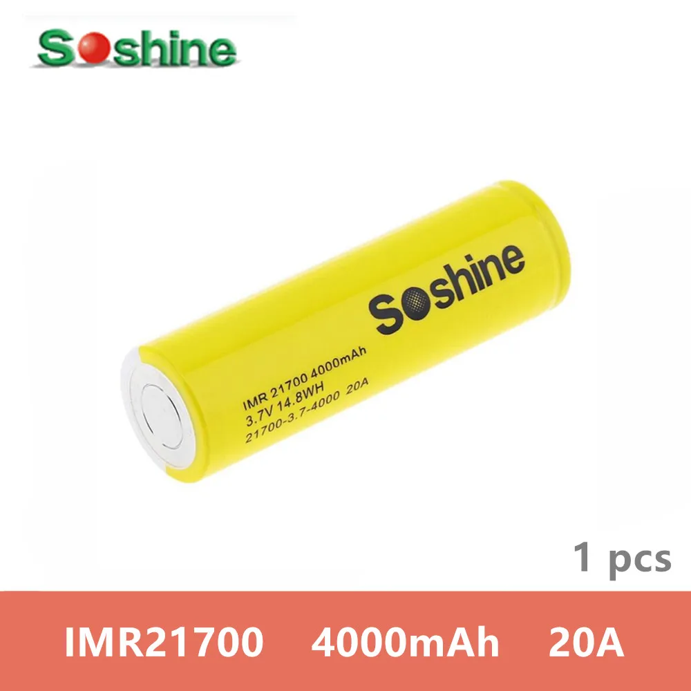 Литий ионный перезаряжаемый аккумулятор SOSHINE 21700 1 шт. 3 7 в 4000 мАч Втч с защищенной