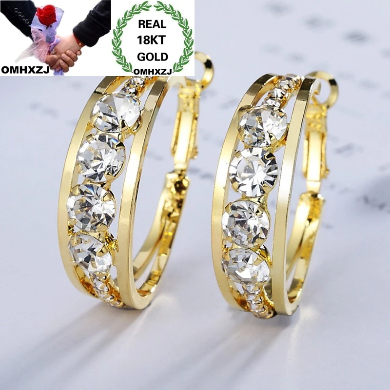 

OMHXZJ Wholesale Fashion Woman Girl Party Birthday Gift Geometric AAA Zircon 18KT Gold 925 Sterling Silver Hoop Earrings YE500