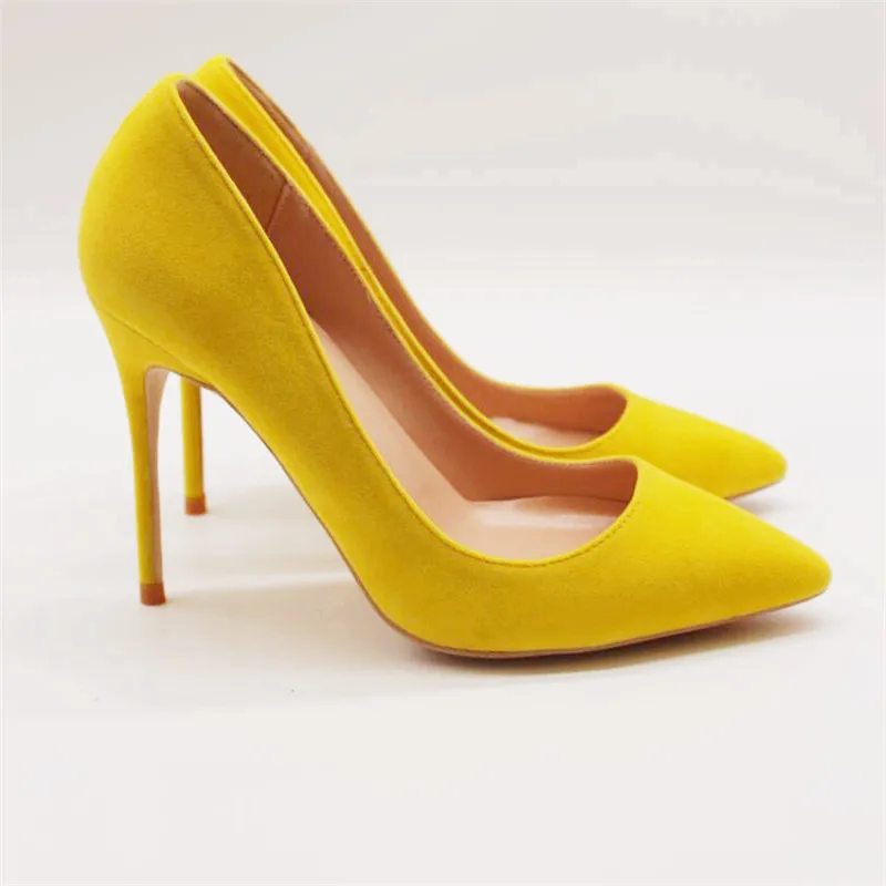 

Free shipping fashion women Pumps Yellow flock Pointy toe high heels shoes size33-43 12cm 10cm 8cm party shoes Stiletto heeled