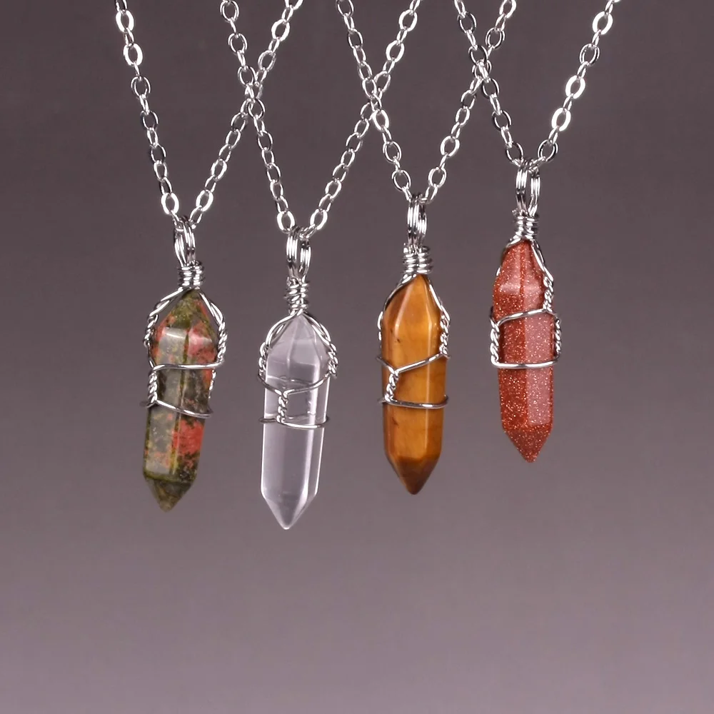 

50 шт./лот кулон из натурального камня для ожерелья ручной работы золотой цвет проволока Ювелирные Изделия Оникс розы кварц Лазурит Камень Подвески бесплатно