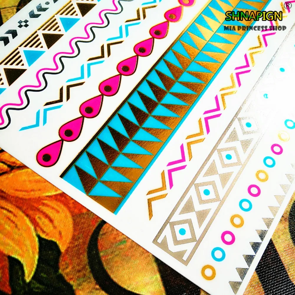 SHNAPIGN 24 стиля временное боди-арт голубая цепочка с золотым узором наклейка для