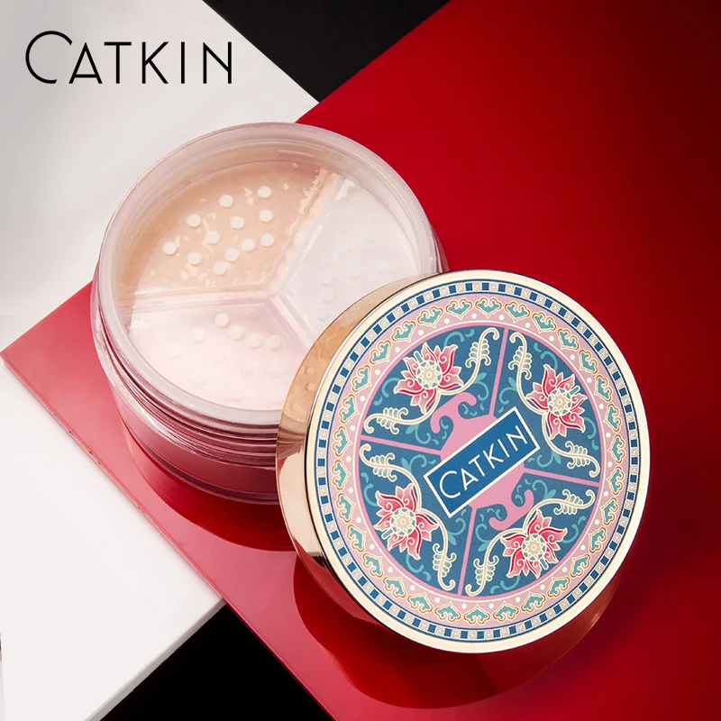 

CATKIN Eternal Love 5.2g*3 Trio-Color Lotus Loose Powder C01 Shimmer Face Pressed Powder Contour Palette Make Up