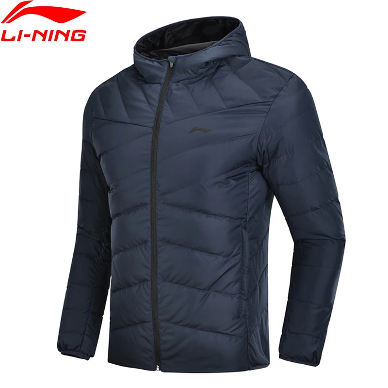 Li-Ning мужской тренировочный пуховик с капюшоном, полиэстер, 90% белый утиный пух, 3D Подкладка, теплые спортивные пальто AYMN049 MWY304