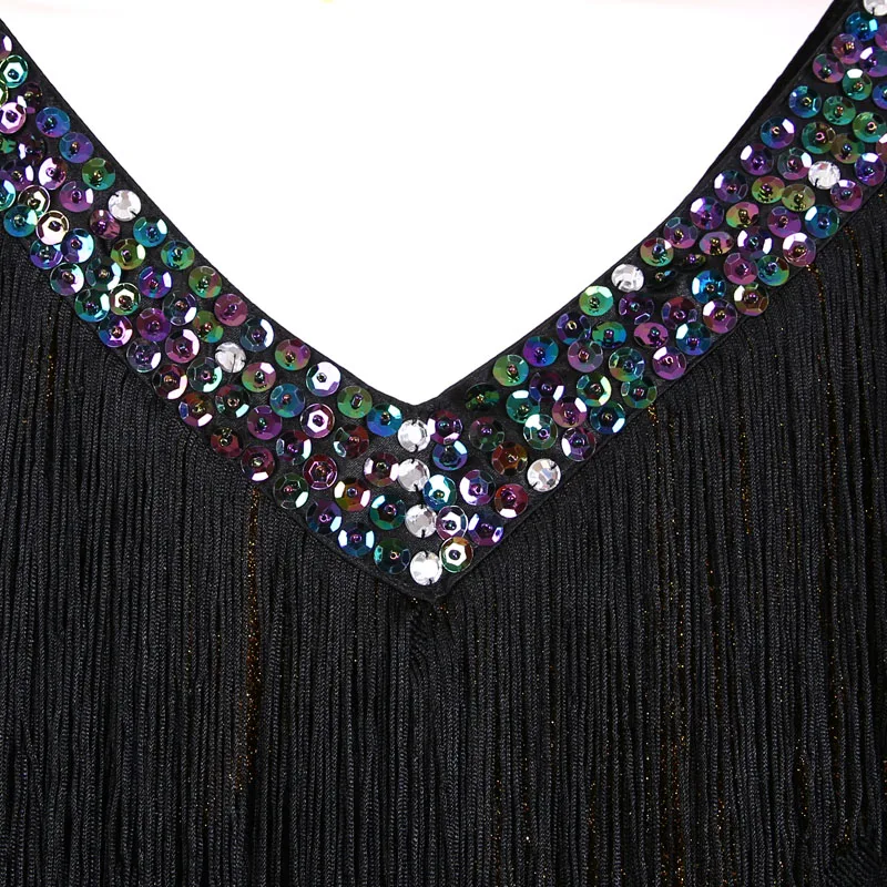 

BLINGSTORY Luxurious Colorful Bead Tassel Two Pieces Women Latin Dance Dress