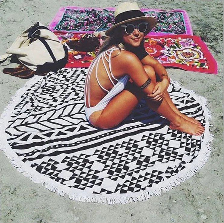 Круглое пляжное полотенце 150 см летняя шаль для отпуска на море банное большая