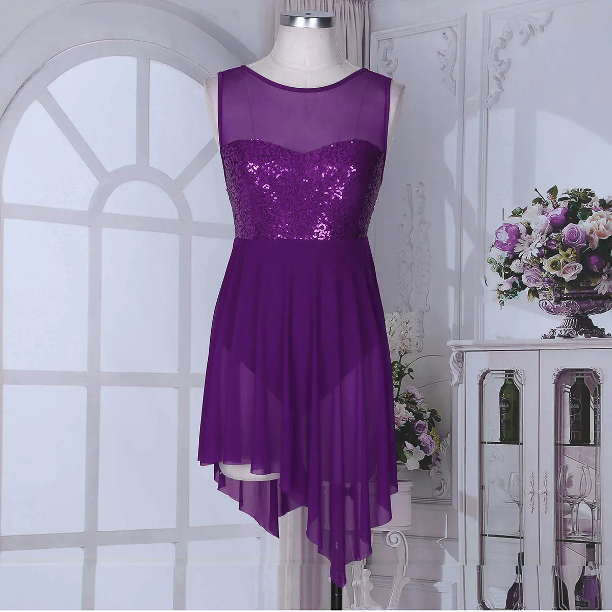 Женское балетное платье пачка без рукавов ChicTry с блестящими блестками Сетчатое