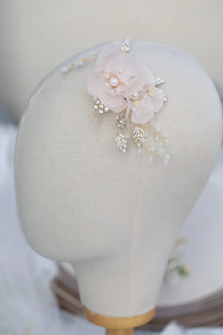 Rosebridalpark Новый розовый цветок невесты заколки для волос Свадебные Стразы опал