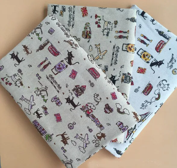 Симпатичная черно-Коричневая хлопчатобумажная льняная ткань с 3 узорами в форме