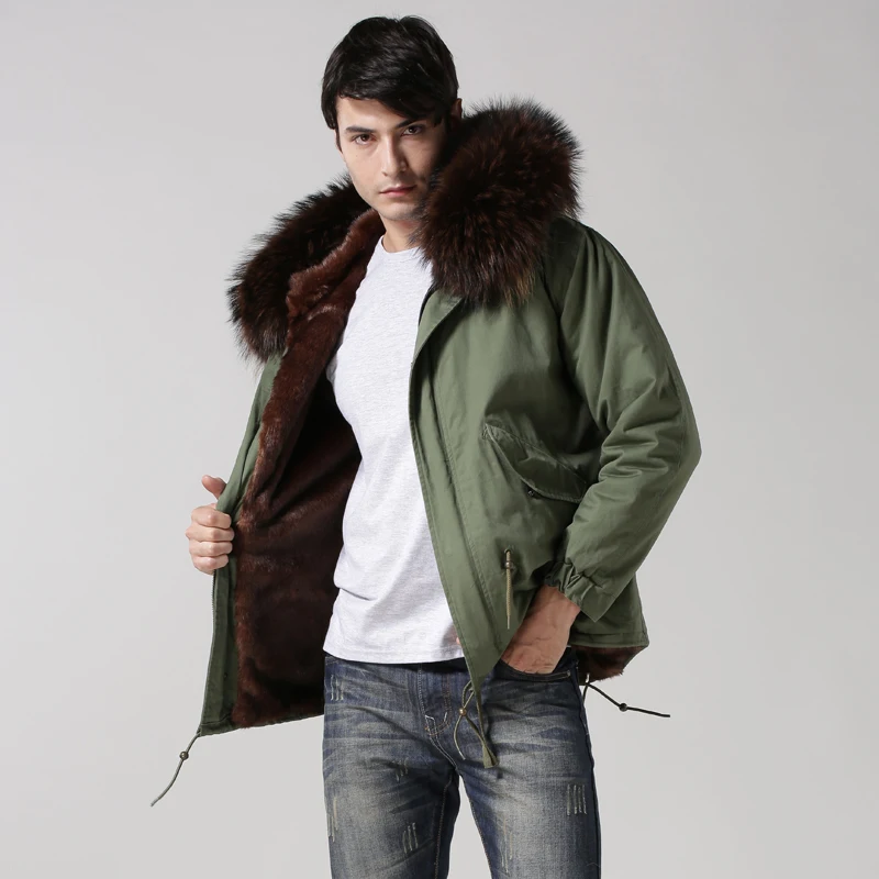Koop 2017 Korte Stijl Plus Size Real Kraag Mens Parka, Diepe Bruin Faux Bontvoering Mode Jas, Mens Winter Koffie Casual Uitloper