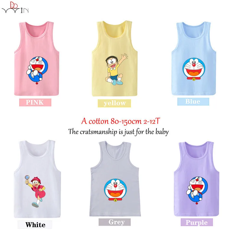 Футболка для девочек и мальчиков с принтом Doraemon детей одежда без рукавов Для на