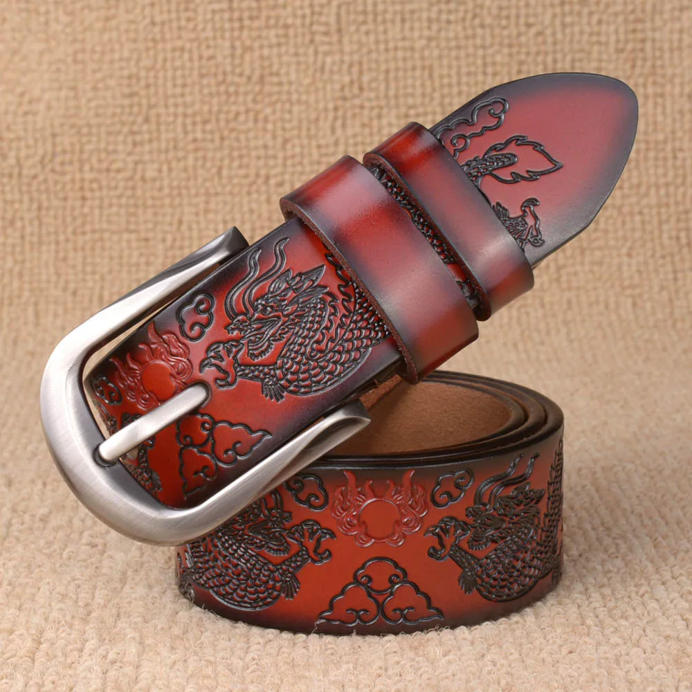 Мужской ремень с пряжкой Cinto винтажный дизайнерский из натуральной кожи драконом