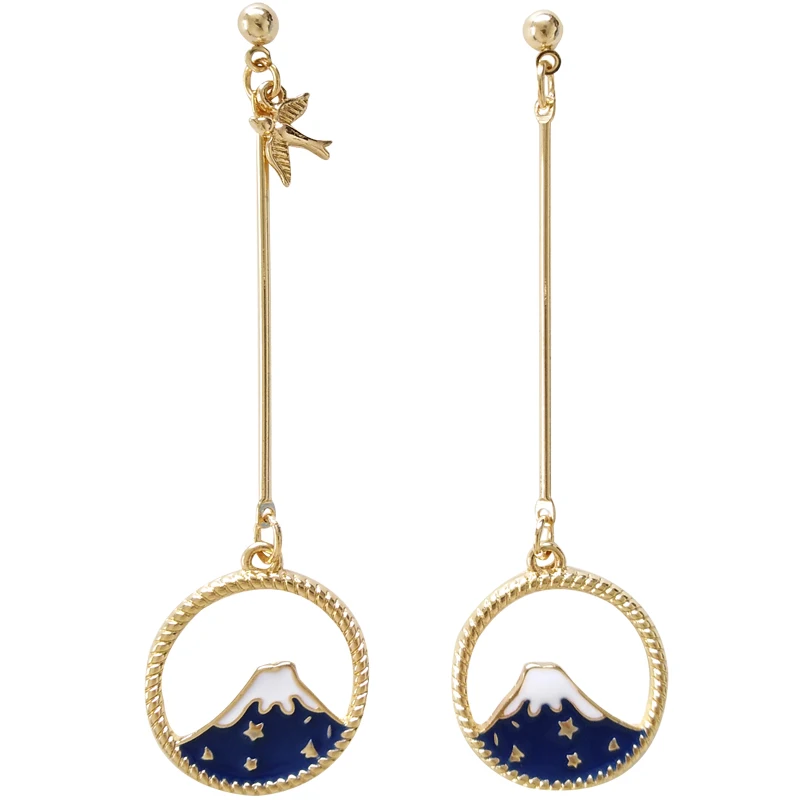 Japan and South Korea sweet white cloud hill long earrings temperament geometric round ear clip student | Украшения и аксессуары