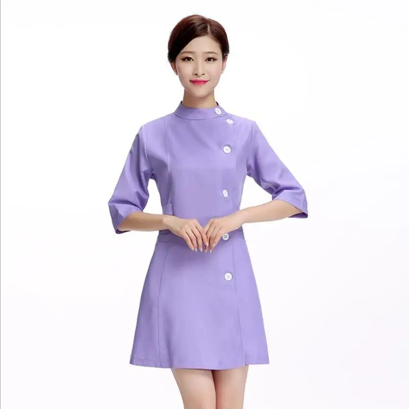 836-2 purple Униформа медсестры платье-футляр медицинская одежда платье косметолога красота униформа для салона - Цвет: 836-2 purple