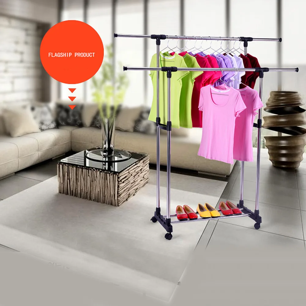 1 нижний слой + двойной стержень стойки напольная сушилка для одежды Крытый