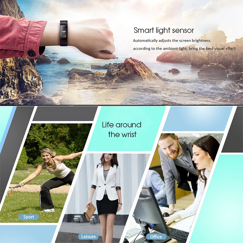 2019 Новый спортивный браслет цветной сенсорный экран фитнес трекер монитор