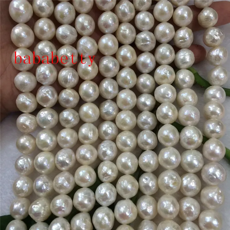 NEW 10-11MM White FRESHWATER PEARLS 15 inch STRAND Nucleated Baroque loose beads |