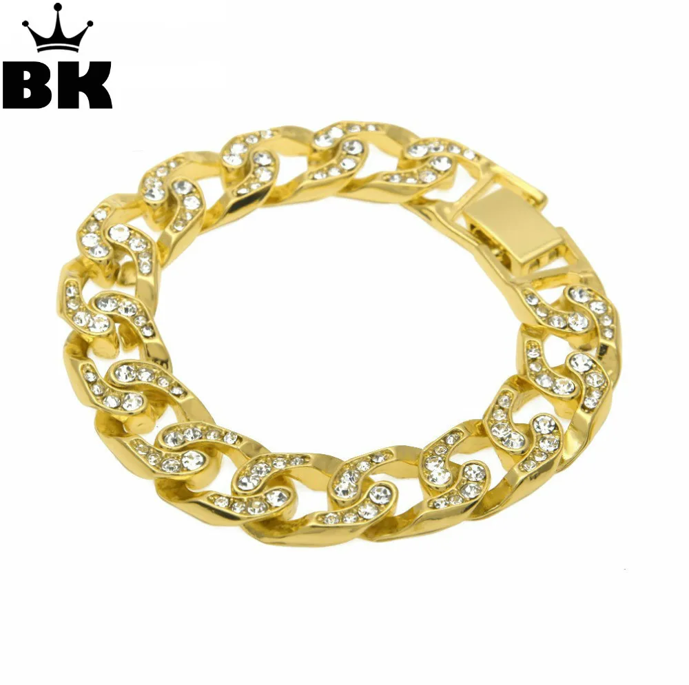Hip Hop Men Simulated Diamonds Bracelet Cuban links & chains Silver for Bangle Male Alloy Gold Color Accessory|bracelets for|silver braceletdiamond