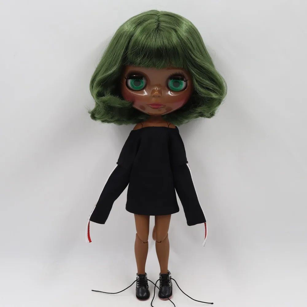 Ледяная кукла DBS Blyth 1/6 bjd шарнирная супер черная кожа короткие зеленые волосы