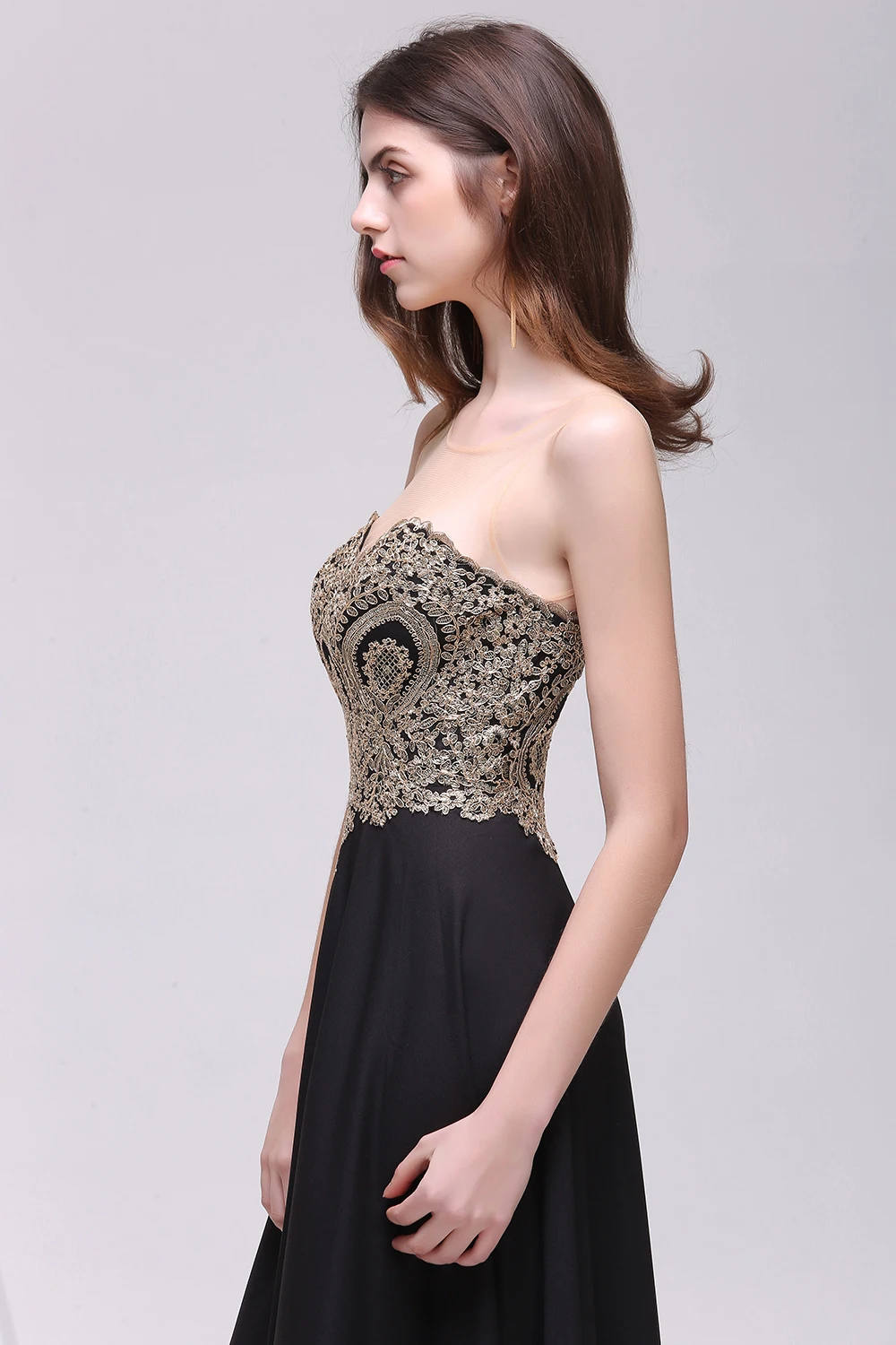 Robe de Soiree Longue Sexy Sheer Back Navy Black Lace Long Evening Dress Cheap A Line Appliques Embroidery Gowns | Свадьбы и